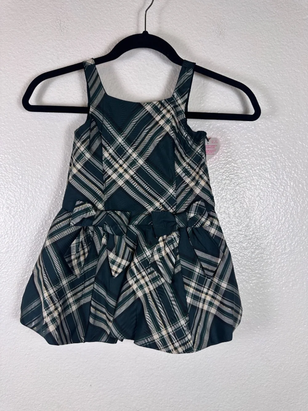 Children's Place Girl Green Plaid Bow-Accent Sleeveless Dress. Sz Girl 4. - Picture 3 of 7